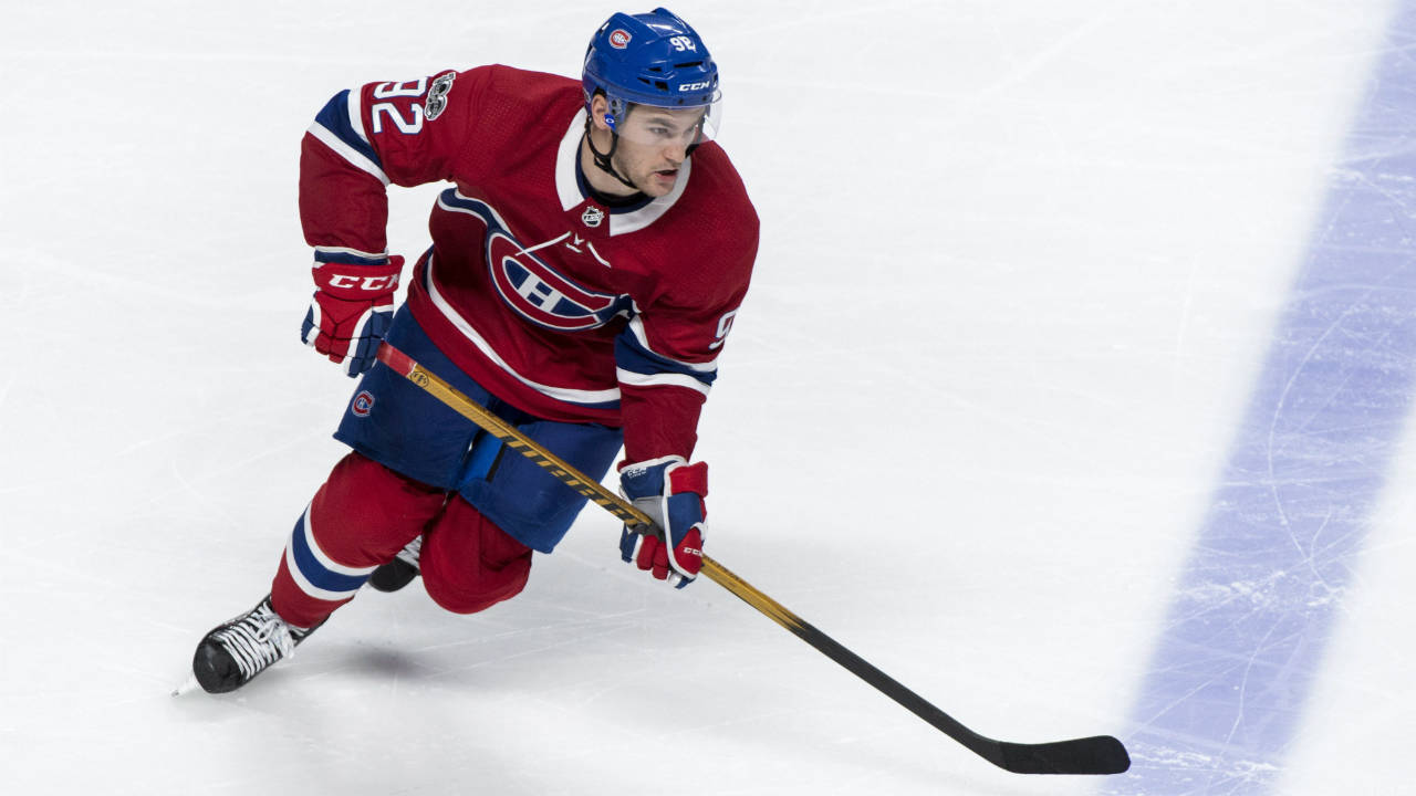 Montreal-Canadiens'-Jonathan-Drouin-takes-the-puck-up-the-ice-as-they-face-the-Washington-Capitals-during-second-period-NHL-pre-season-hockey-action-Wednesday,-September-20,-2017-in-Montreal.-(Paul-Chiasson/CP)