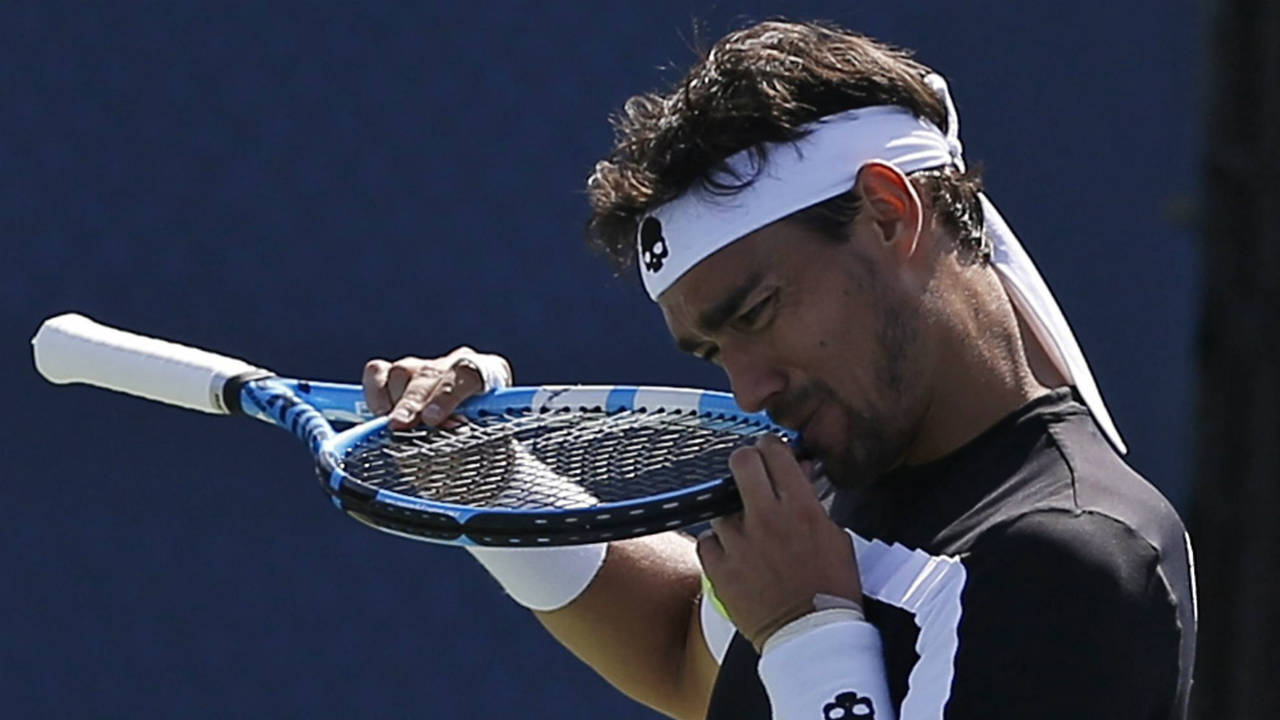 Fabio-Fognini,-of-Italy,-reacts-after-losing-a-point-to-Stefano-Travaglia,-of-Italy,-during-the-first-round-of-the-U.S.-Open-tennis-tournament,-Wednesday,-Aug.-30,-2017,-in-New-York.-(Michael-Noble/AP)