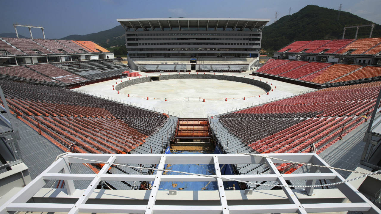 This-June-29,-2017,-photo-shows-a-general-view-of-the-Pyeongchang-Olympic-Stadium-under-construction-in-Pyeongchang,-South-Korea.-Construction-has-been-nearly-completed-on-the-controversial-stadium-that-will-host-the-opening-and-closing-ceremonies-for-the-Pyeongchang-2018-Winter-Games-in-South-Korea.-(Kim-Kyung-mock/Newsis-via-AP)