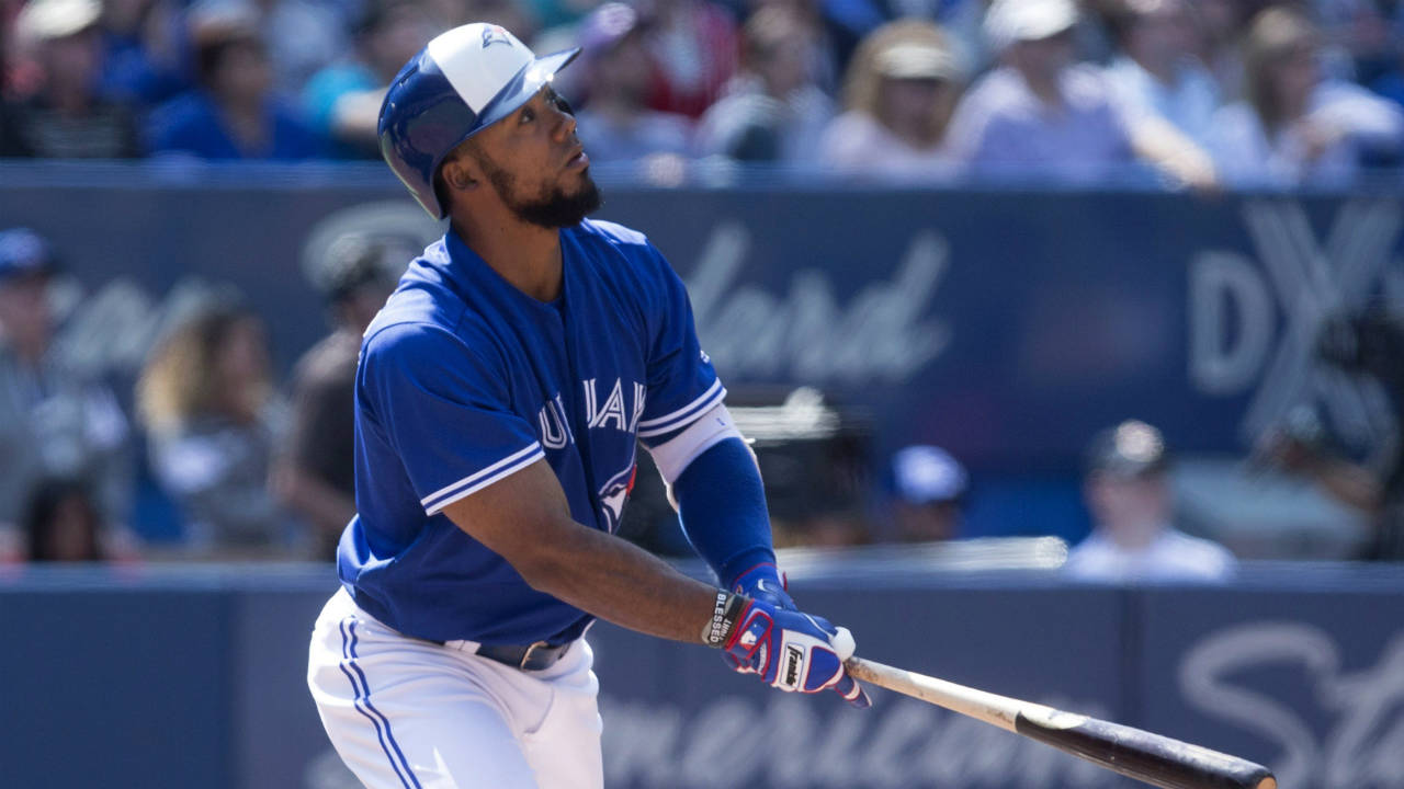 Toronto-Blue-Jays-Teoscar-Hernandez-watches-the-flight-of-the-ball-after-hitting-a-three-run-homer-off-Detroit-Tigers-pitcher-Anibal-Sanchez-during-fifth-inning-Major-League-baseball-action-in-Toronto-on-Sunday,-September-10,-2017.-(Chris-Young/CP)