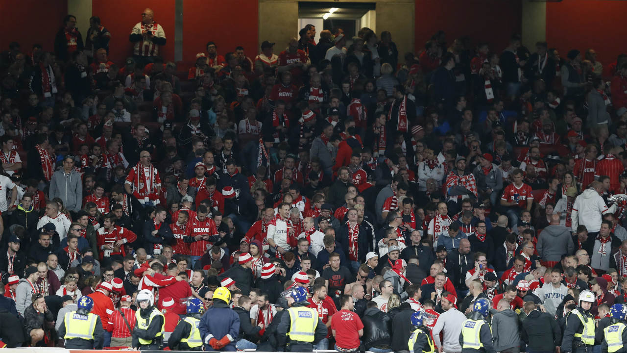 Cologne-supporters-wait-for-the-start-of-the-Europa-League-group-H-soccer-match-between-Arsenal-and-FC-Cologne-at-the-Emirates-stadium-in-London,-England,-Thursday,-Sept.-14,-2017.-(Kirsty-Wigglesworth/AP)