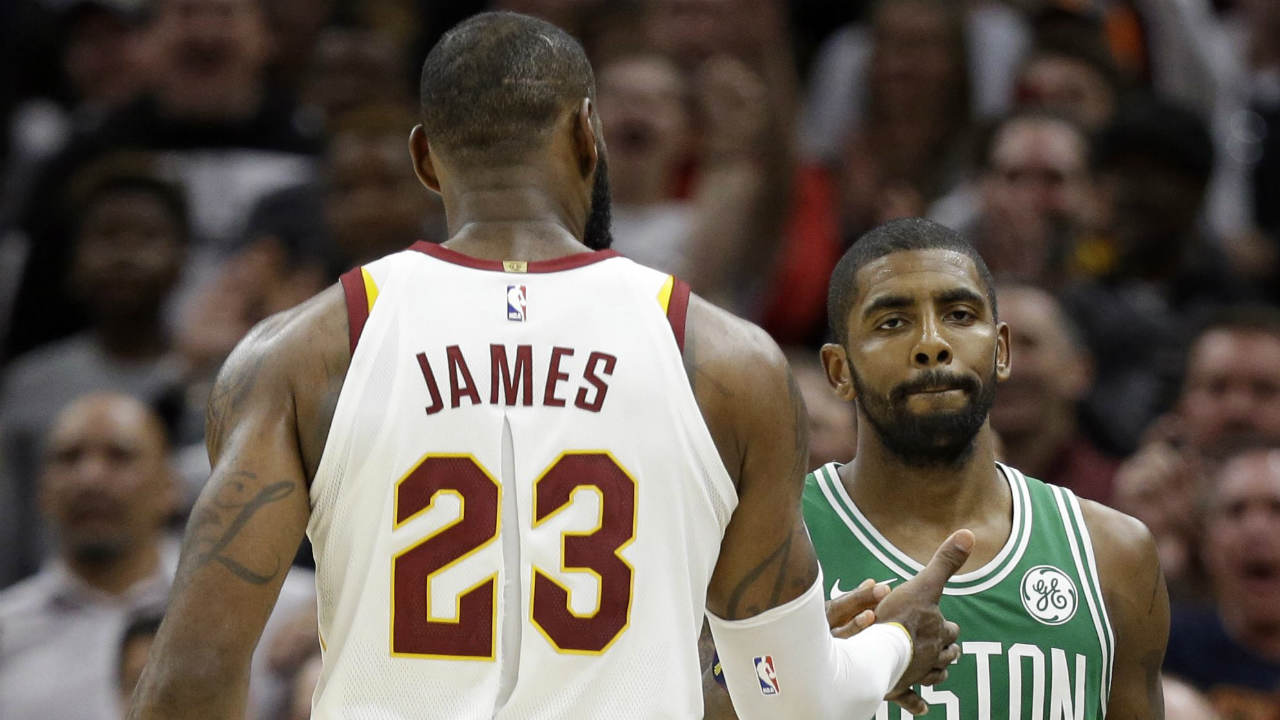 Cleveland-Cavaliers'-LeBron-James-and-Boston-Celtics'-Kyrie-Irving,-right,-shake-hands-after-the-Cavaliers-defeated-the-Celtics-in-the-second-half-of-an-NBA-basketball-game,-Tuesday,-Oct.-17,-2017,-in-Cleveland.-The-Cavaliers-won-102-99.-(Tony-Dejak/AP)