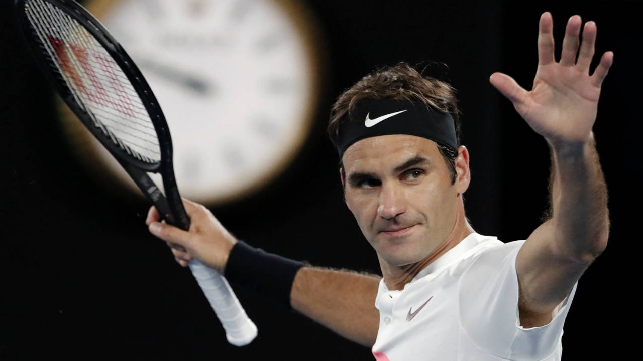Switzerland's-Roger-Federer-celebrates-after-defeating-Tomas-Berdych-of-the-Czech-Republic-in-their-quarter-final-at-the-Australian-Open-tennis-championships-in-Melbourne,-Australia,-Wednesday,-Jan.-24,-2018.-(Vincent-Thian/AP)