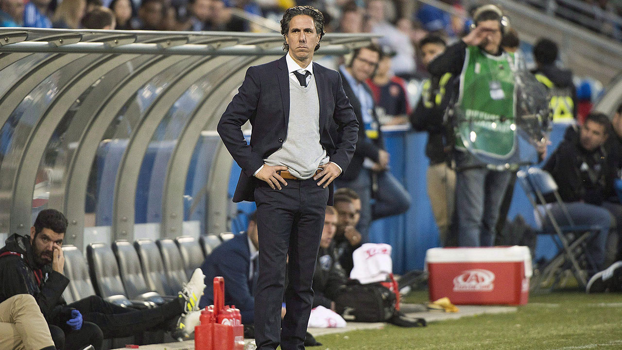 Current Canada U23 coach Mauro Biello, pictured as coach of the Montreal Impact in October 2017. (Graham Hughes/CP)