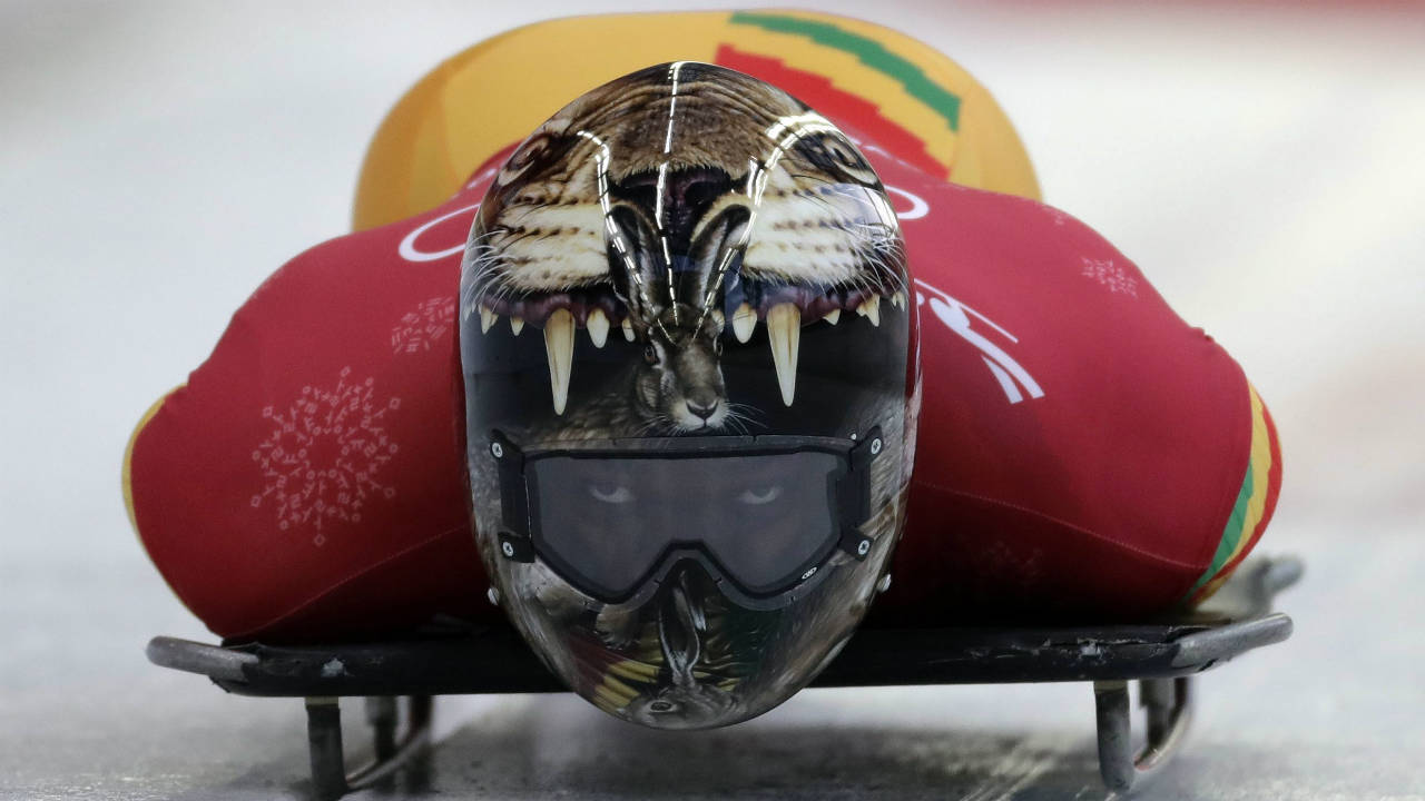 Akwasi-Frimpong-of-Ghana-starts-his-practice-run-during-the-men's-skeleton-training-at-the-2018-Winter-Olympics-in-Pyeongchang,-South-Korea,-Wednesday,-Feb.-14,-2018.-(Wong-Maye-E/AP)