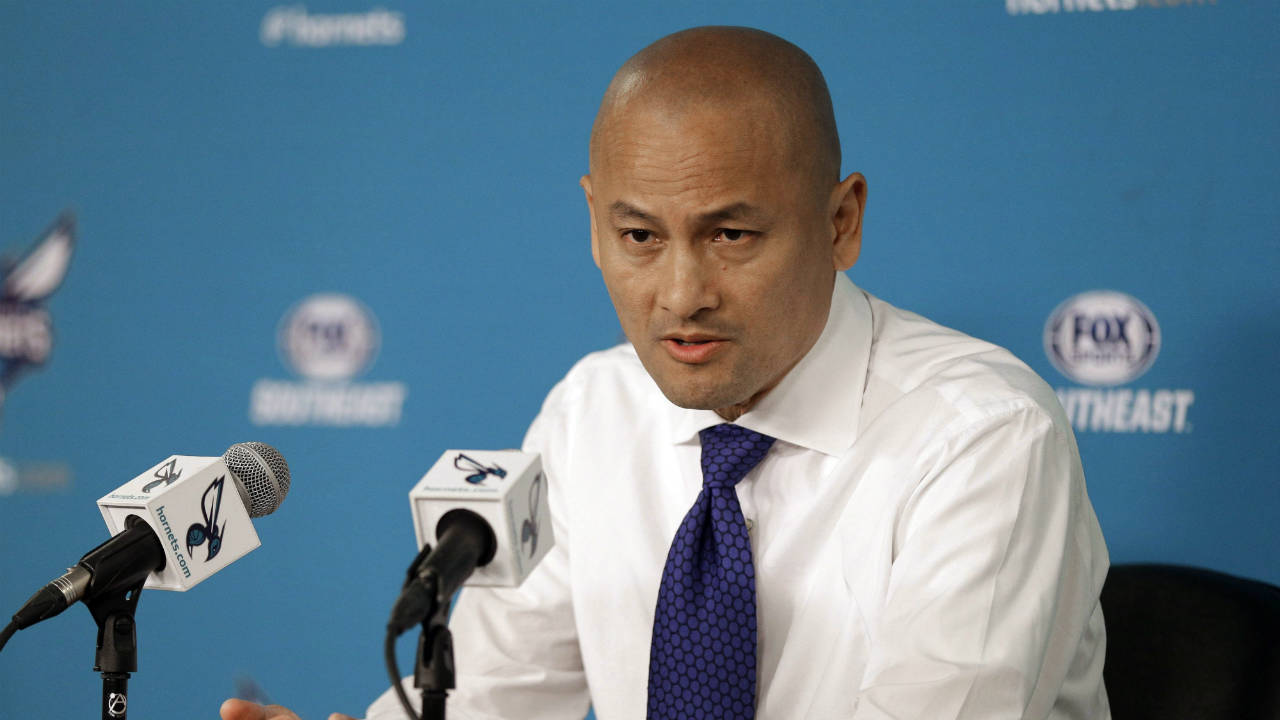 Charlotte-Hornets-general-manager-Rich-Cho-speaks-to-the-media-during-a-news-conference-in-Charlotte,-N.C.,-Thursday,-April-13,-2017.-The-Hornets'-season-ended-with-a-loss-to-Atlanta-Tuesday-night.-(Chuck-Burton/AP)