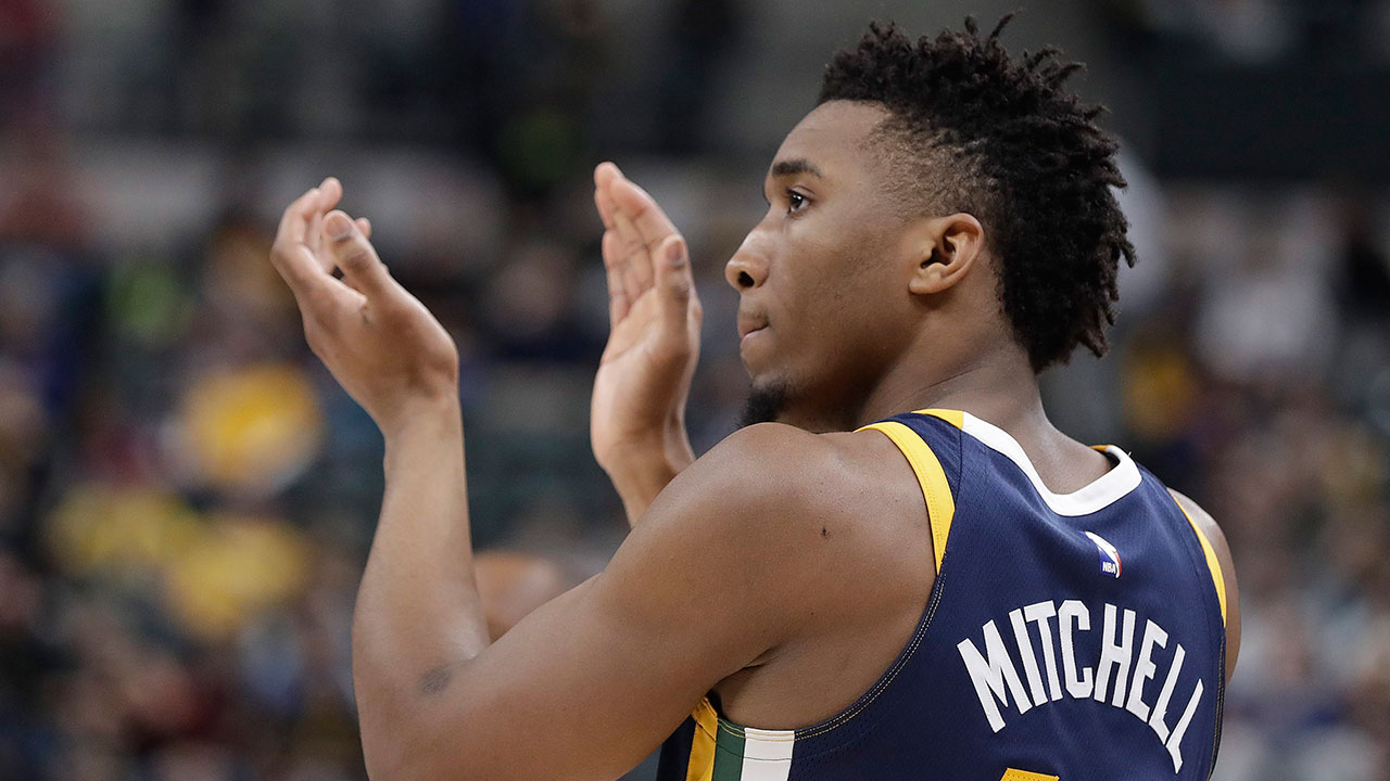 Utah Jazz's Donovan Mitchell encourages his teammates. (Darron Cummings/AP)