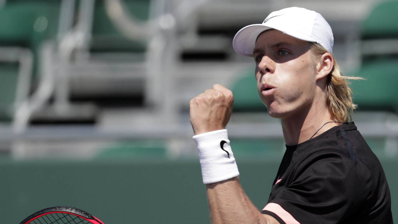 Denis-Shapovalov,-of-Canada,-reacts-after-winning-a-point-against-Viktor-Troicki,-of-Serbia,-during-the-Miami-Open-tennis-tournament,-Thursday,-March-22,-2018,-in-Key-Biscayne,-Fla.-(Lynne-Sladky/AP)