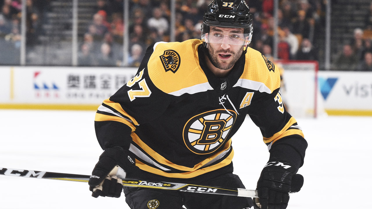 Boston-Bruins-forward-Patrice-Bergeron-during-a-home-game-against-the-Dallas-Stars-in-January-2018.