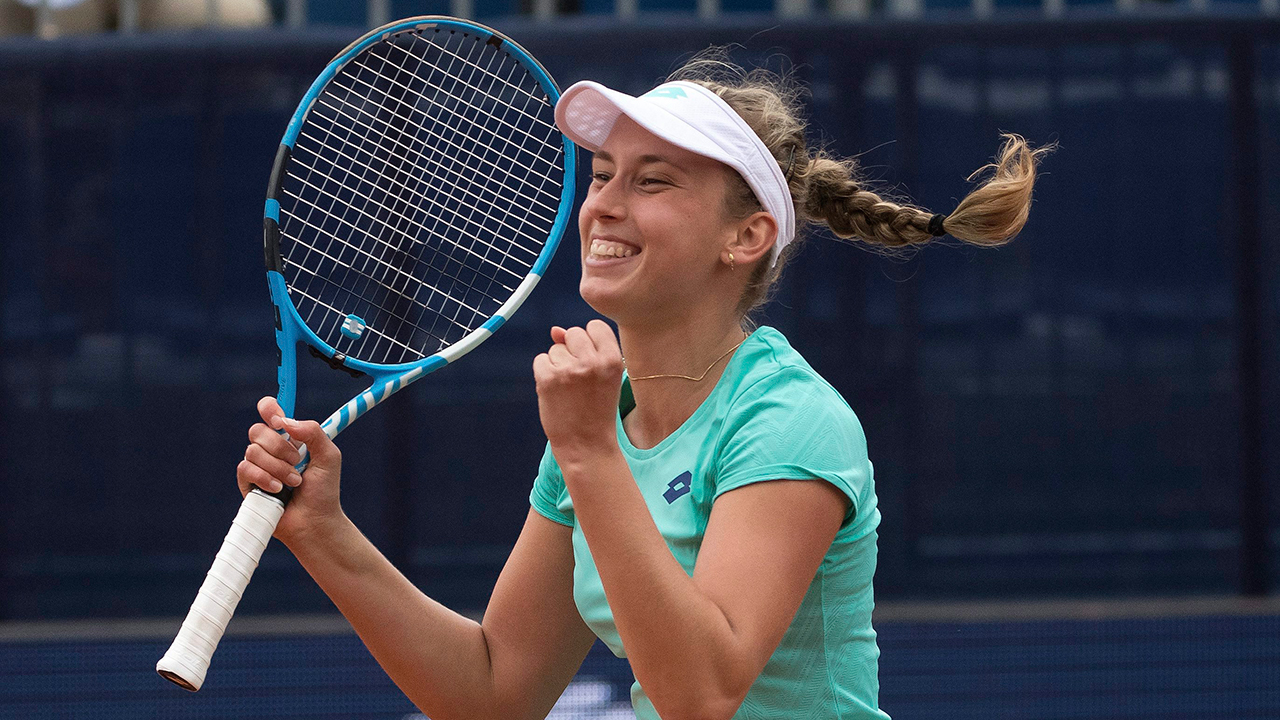Elise Mertens from Belgium. (Ti-Press/Pablo Gianinazzi/KEYSTONE via AP)