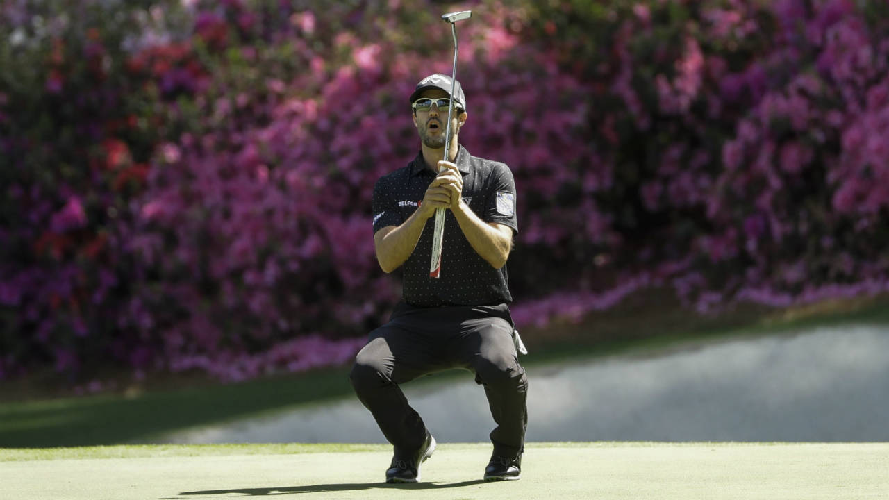 Adam-Hadwin,-of-Canada,-reacts-to-a-putt-on-the-13th-hole-during-the-first-round-at-the-Masters-golf-tournament-Thursday,-April-5,-2018,-in-Augusta,-Ga.-(Matt-Slocum/AP)