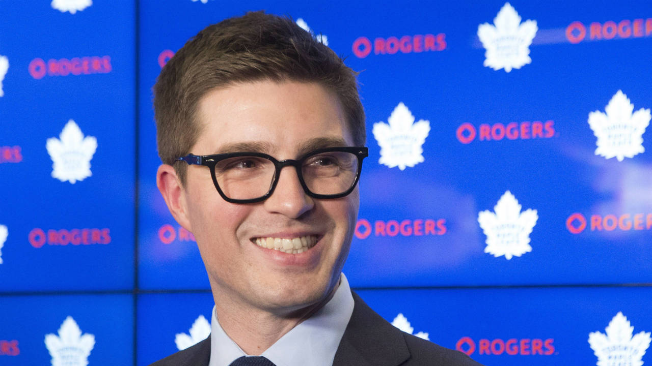Kyle-Dubas-speaks-at-a-press-conference-as-he's-introduced-as-the-new-general-manager-of-the-Toronto-Maple-Leafs-in-Toronto-on-Friday,-May-11,-2018.-(Chris-Young/CP)
