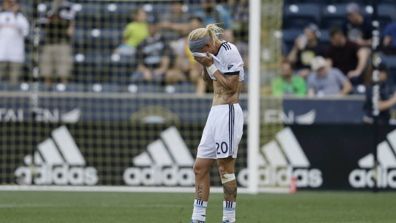 Vancouver-Whitecaps'-Brek-Shea-reacts-after-an-MLS-soccer-match-against-the-Philadelphia-Union,-Saturday,-June-23,-2018,-in-Chester,-Pa.-(Matt-Slocum/AP)