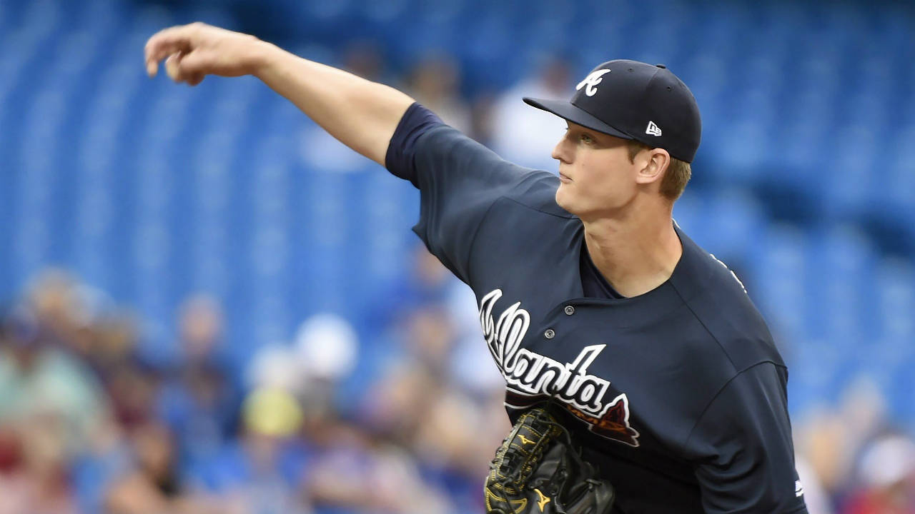 Atlanta-Braves-starting-pitcher-Michael-Soroka-(40)-throws-against-the-Toronto-Blue-Jays-during-first-inning-interleague-baseball-action-in-Toronto-on-Tuesday,-June-19,-2018.-(Nathan-Denette/CP)