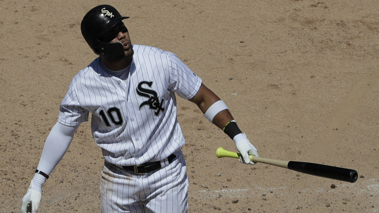 Chicago-White-Sox's-Yoan-Moncada-reacts-after-being-called-out-on-strikes-during-the-fourth-inning-of-a-baseball-game-against-the-Oakland-Athletics,-Saturday,-June-23,-2018,-in-Chicago.-(Nam-Y.-Huh/AP)