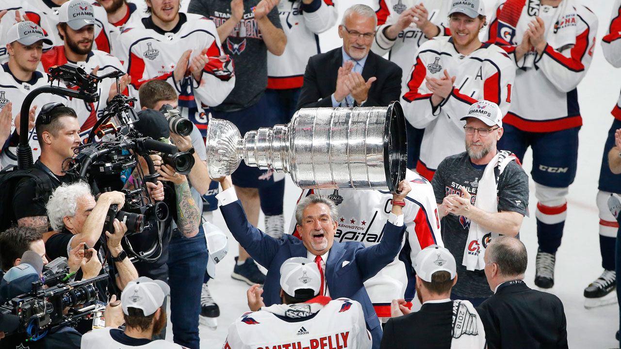 June 7, 2018: Capitals teammates, coaches, and staff celebrate winning the  Stanley Cup after the Washington Capitals and Vegas Golden Knights NHL  Stanley Cup Final playoff game 5 at T-Mobile Arena in