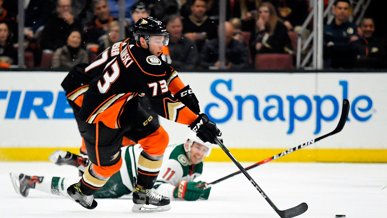 Anaheim Ducks defenseman Andy Welinski controls the puck. (Mark J. Terrill/AP)