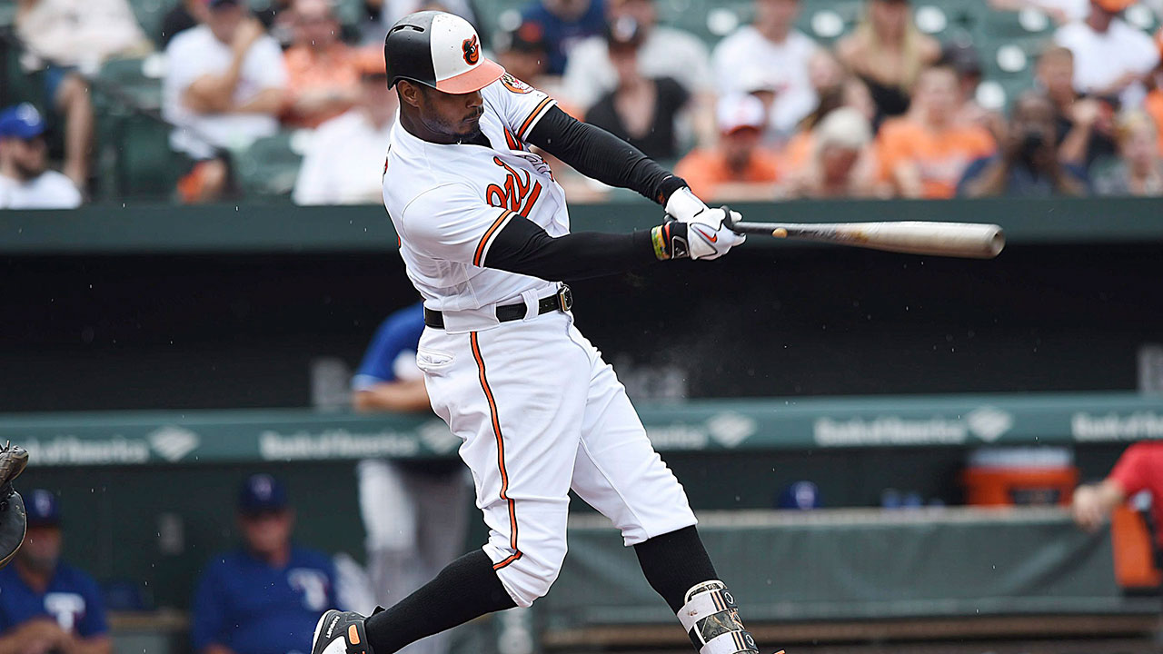 MLB-Orioles-Adam-Jones-hits-double-against-Rangers