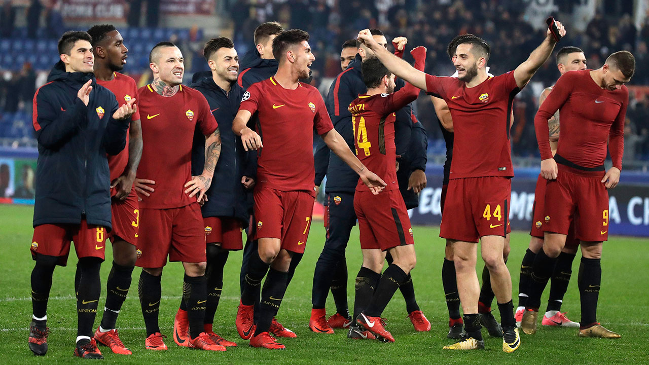 Soccer-Roma-players-celebrate-Champions-League-win