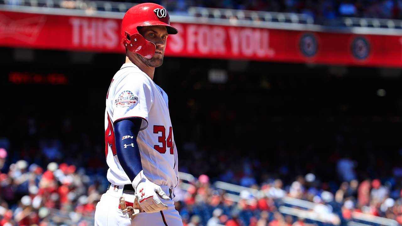 nationals-star-bryce-harper-looks-at-home-plate-umpire