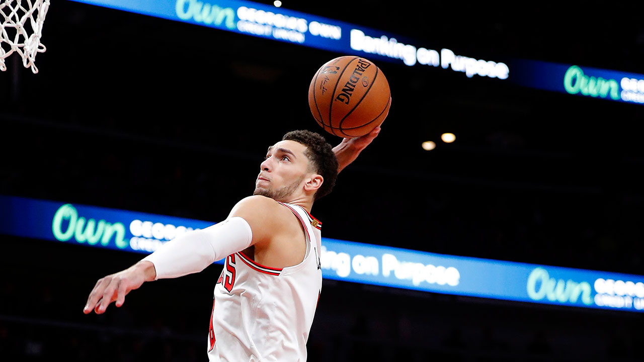 Chicago Bulls guard Zach LaVine rises for a dunk. (John Bazemore/AP)