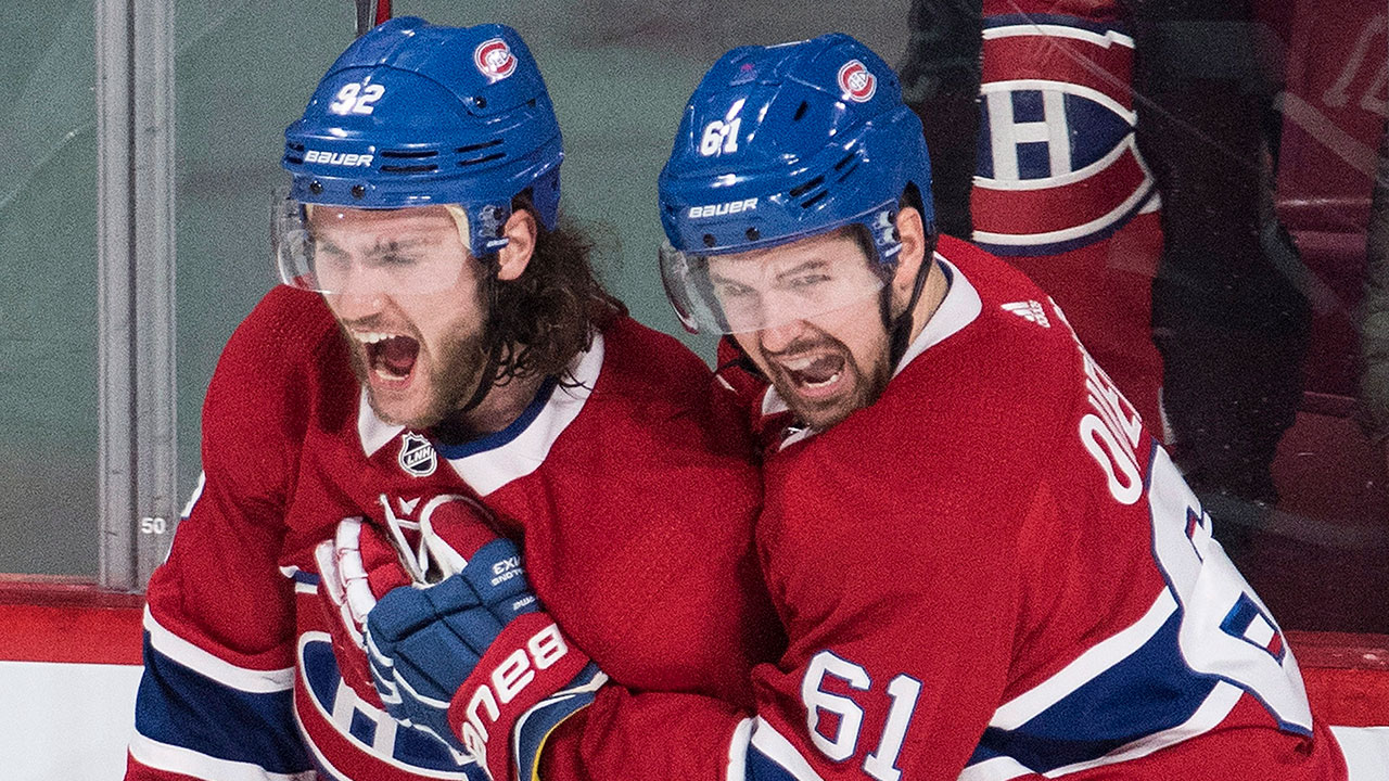 NHL-Canadiens-Drouin-reacts-after-scoring-against-Flames