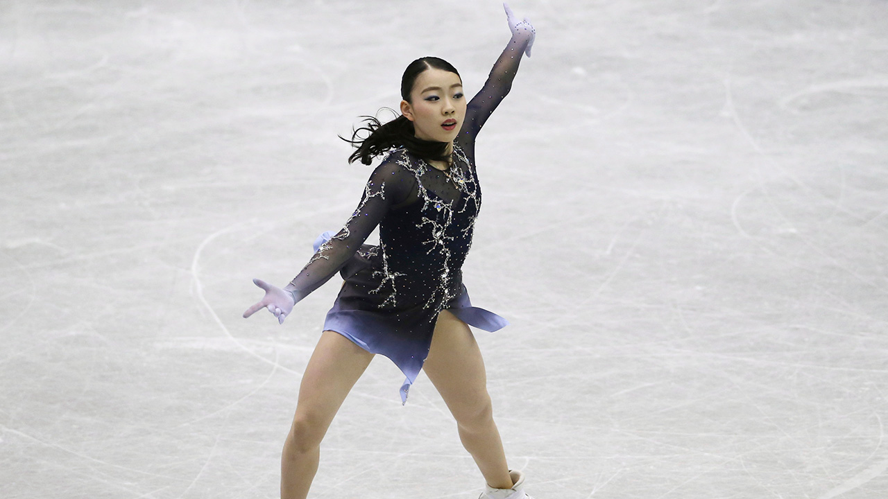 Figure-skater-Rika-Kihira-performing