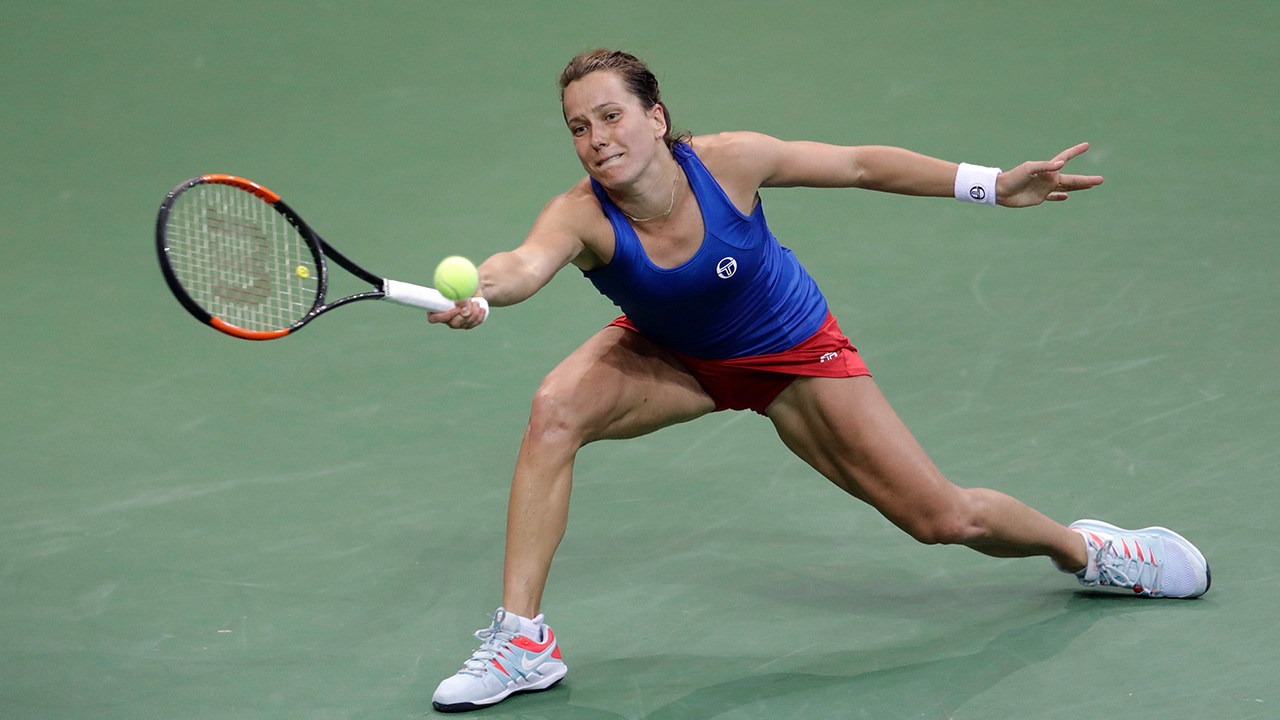 Tennis-WTA-Barbora-Strycova-hits-shot-during-match