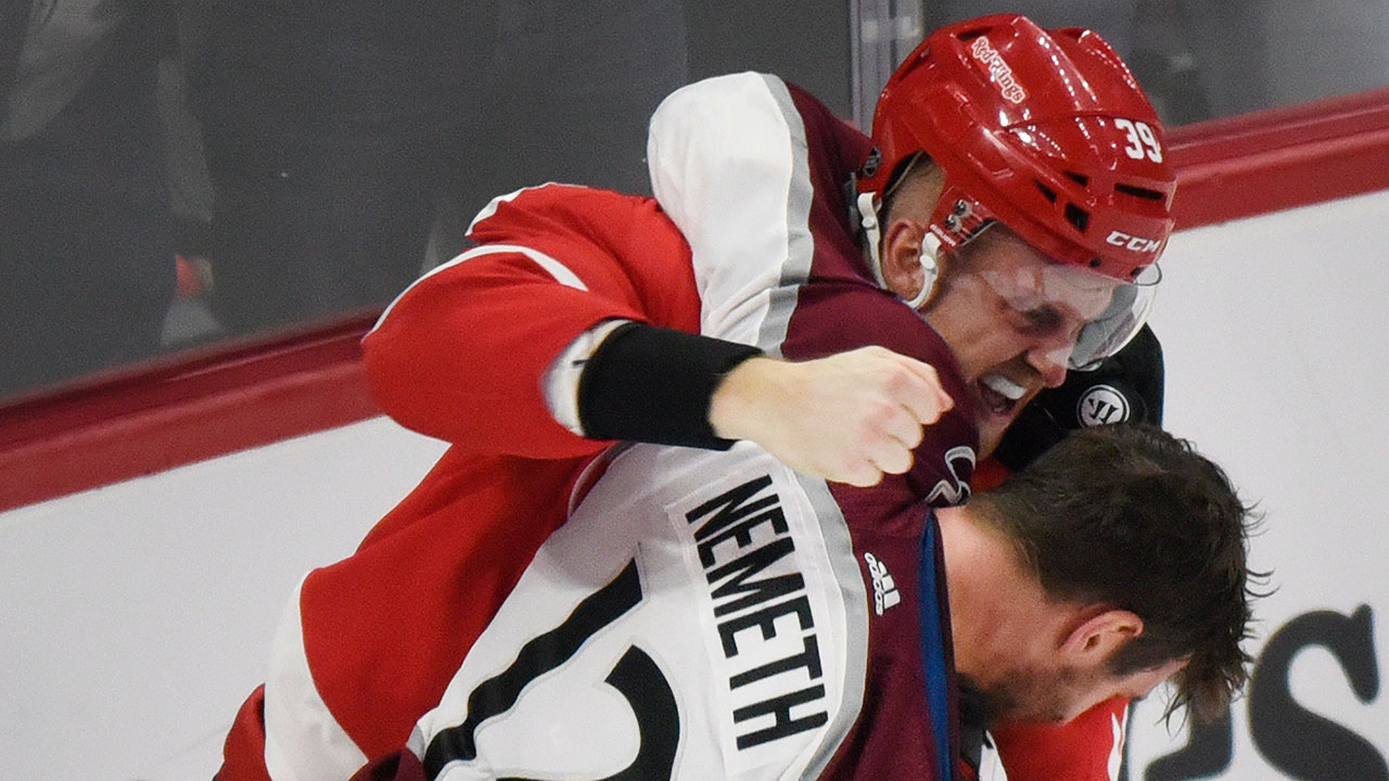 NHL-Red-Wings-Mantha-fights-Avalanche-Nemeth