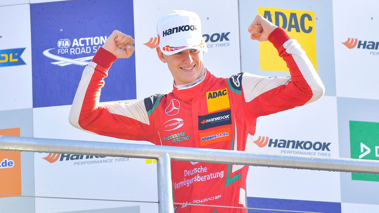 Auto-racing-Mick-Schumacher-celebrates-win