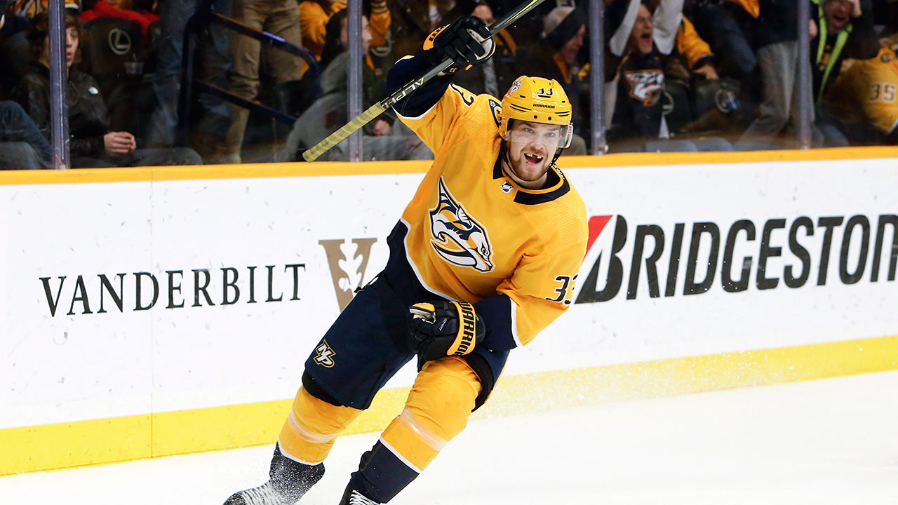 Nashville Predators left wing Viktor Arvidsson celebrates after scoring. (Mark Humphrey/AP)