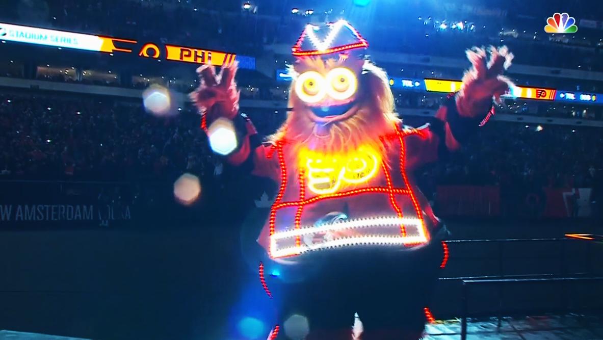 Getting' Gritty With It. Flyers' Mascot Makes Gran