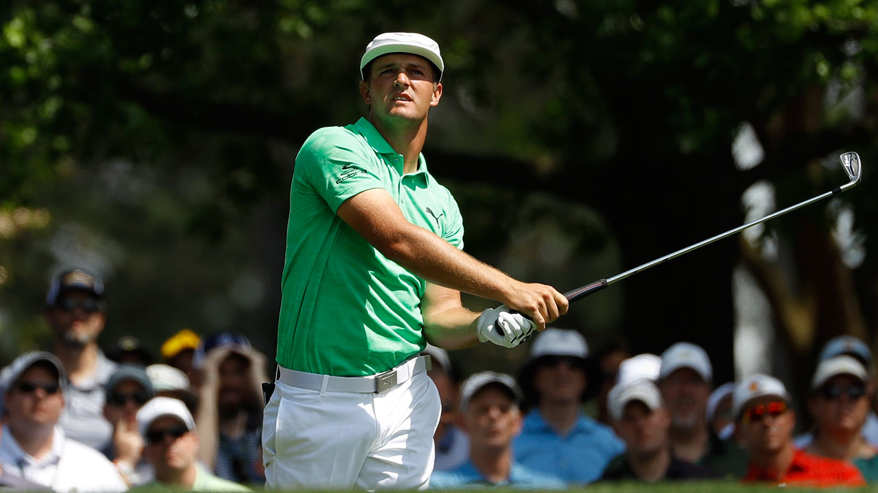 Bryson-DeChambeau-watches-shot-at-2019-mnasters