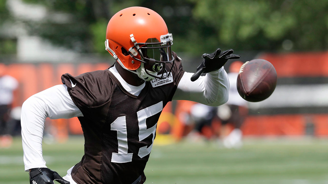 NFL-Browns-Louis-makes-catch-during-training-camp