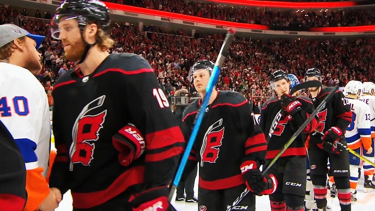 Hurricanes shake hands with Islanders after series