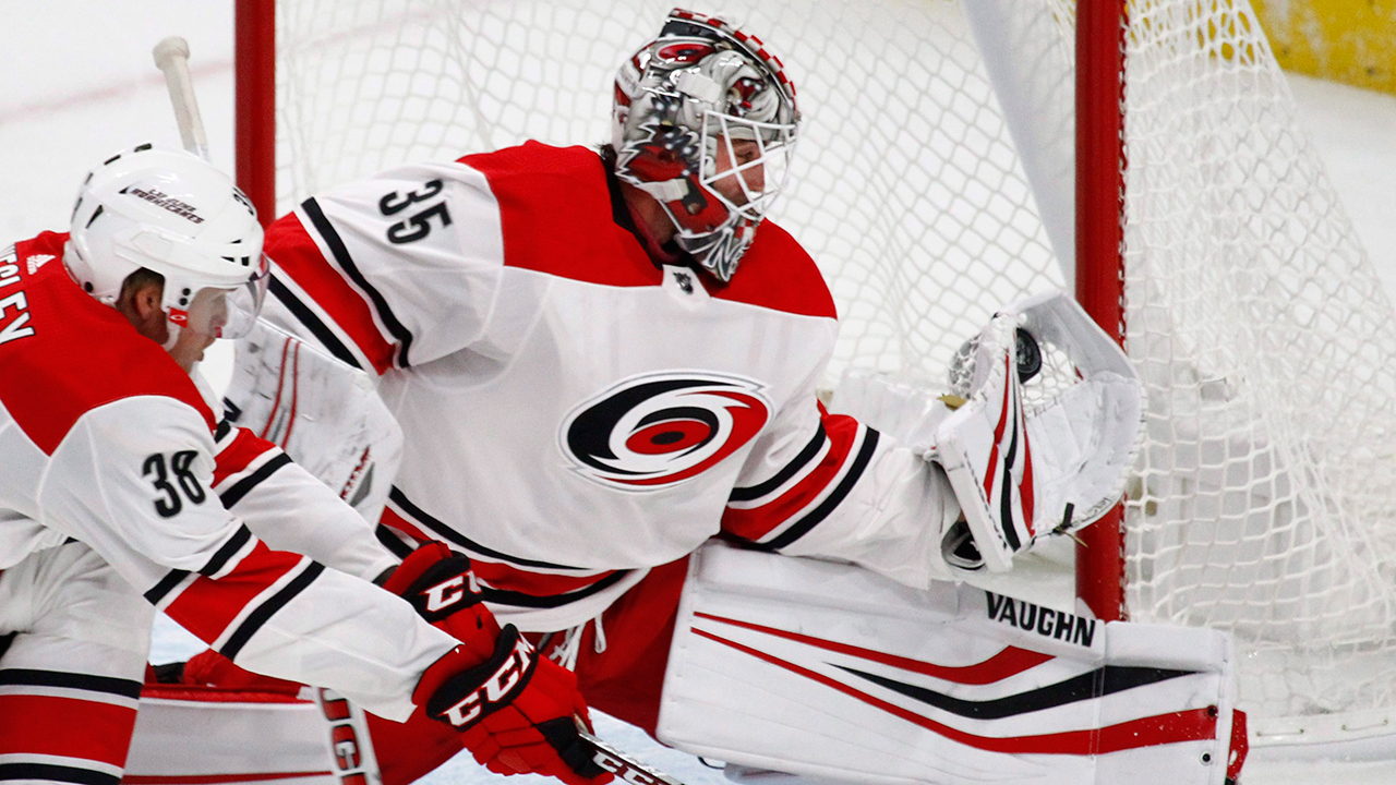 Carolina Hurricanes goalie Alex Nedeljkovic (35). (Jeffrey T. Barnes/AP)
