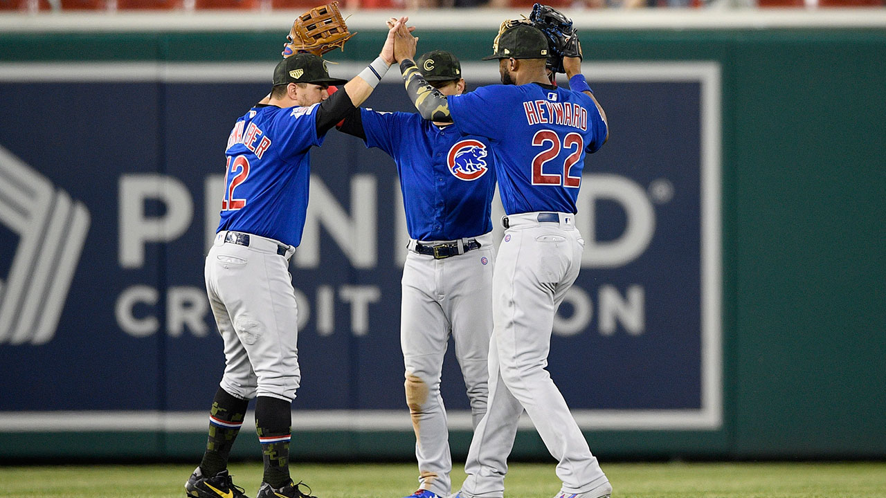 MLB-Cubs-outfield-celebrates-after-win