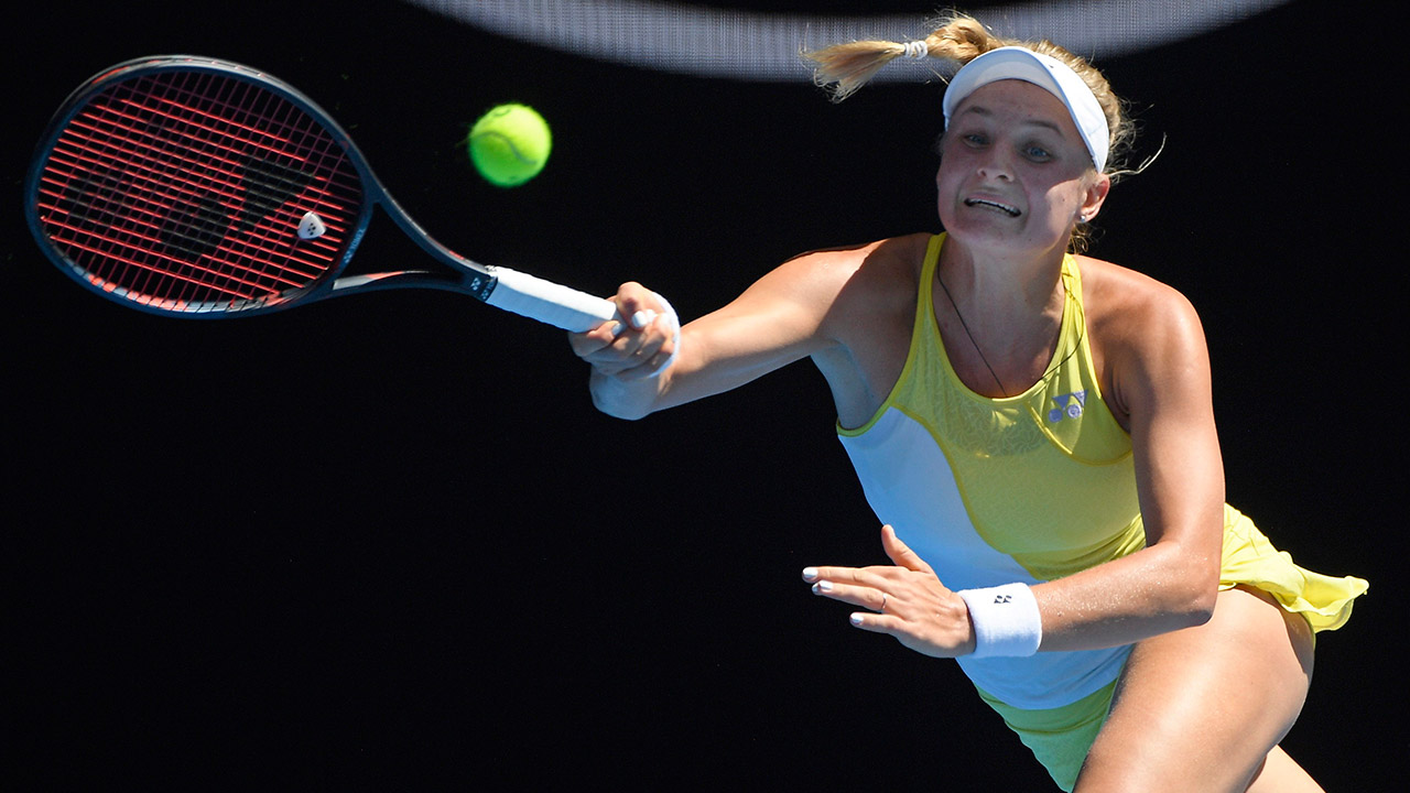 Ukraine's Dayana Yastremska makes a forehand return. (Andy Brownbill/AP)