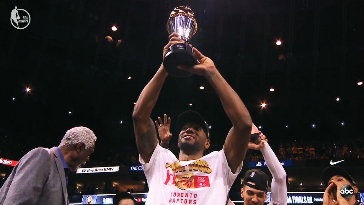 Kawhi Leonard 2019 Toronto Raptors NBA Championship Trophy & MVP 8x10 Photo