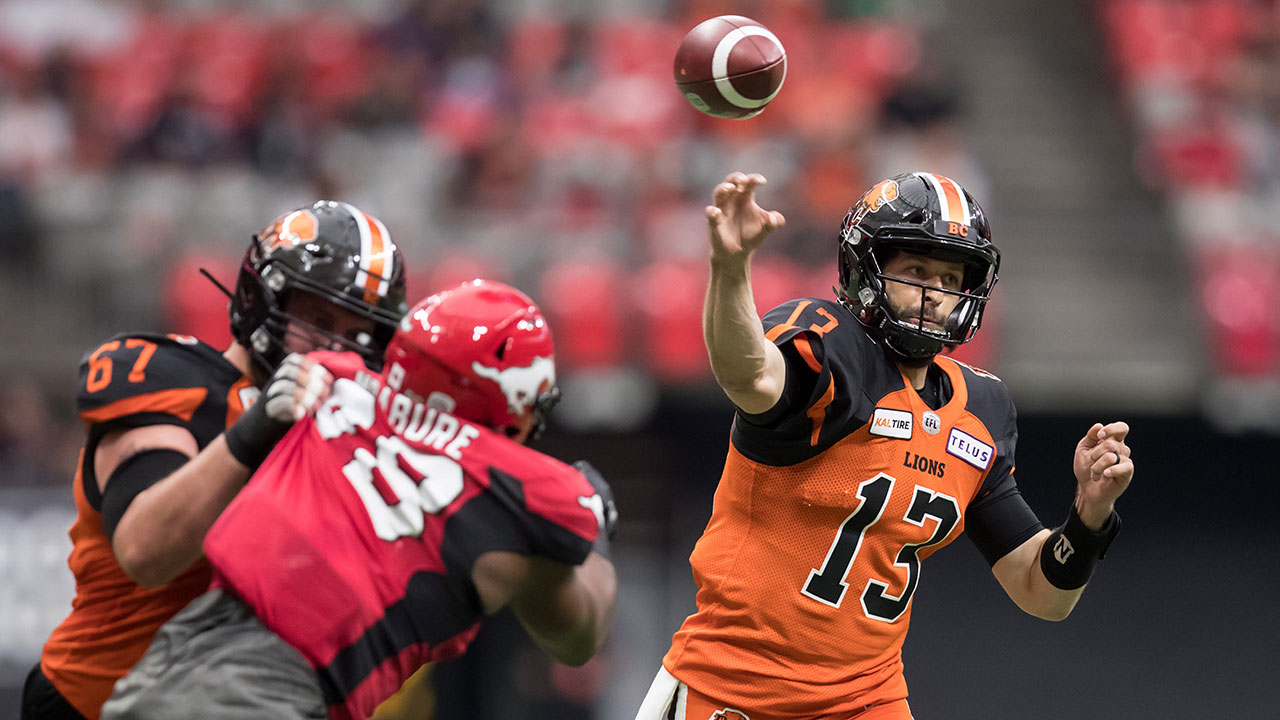 CFL-Lions-Reilly-passes-against-Stampeders