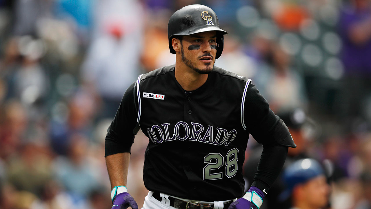 Colorado Rockies' Nolan Arenado heads up the first base line after hitting a solo home run. (David Zalubowski/AP)