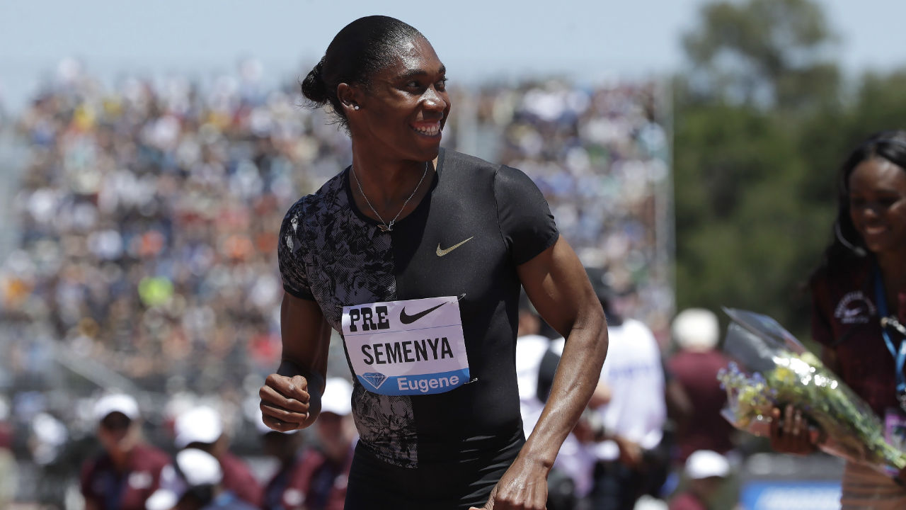 South Africa's Caster Semenya smiles after winning the women's 800-meter race during the Prefontaine Classic. (Jeff Chiu/AP)