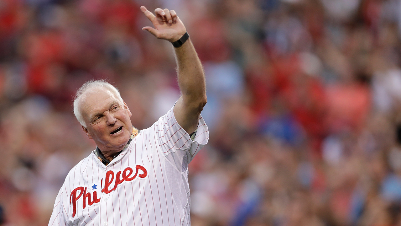 Former Philadelphia Phillies manager Charlie Manuel waves to the crowd before a baseball game in 2017. (Matt Slocum/AP)