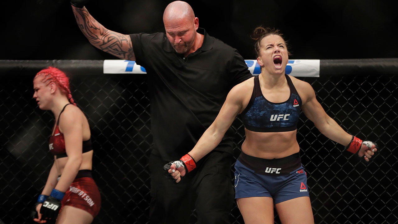 Maycee-Barber-reacts-defeating-Gillian-Robertson-at-UFC-Boston