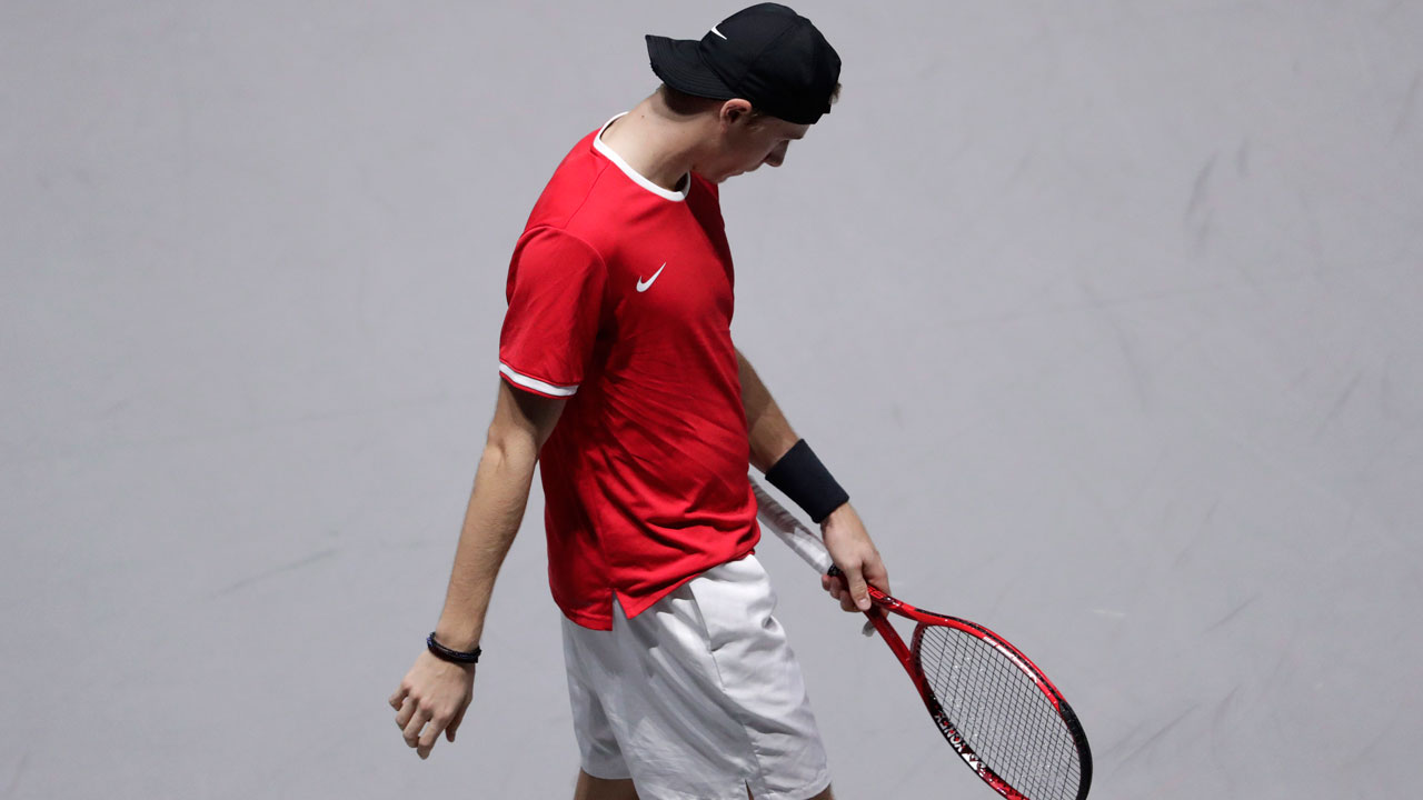 Canada's Denis Shapovalov reacts after losing a match. (Bernat Armangue/AP)