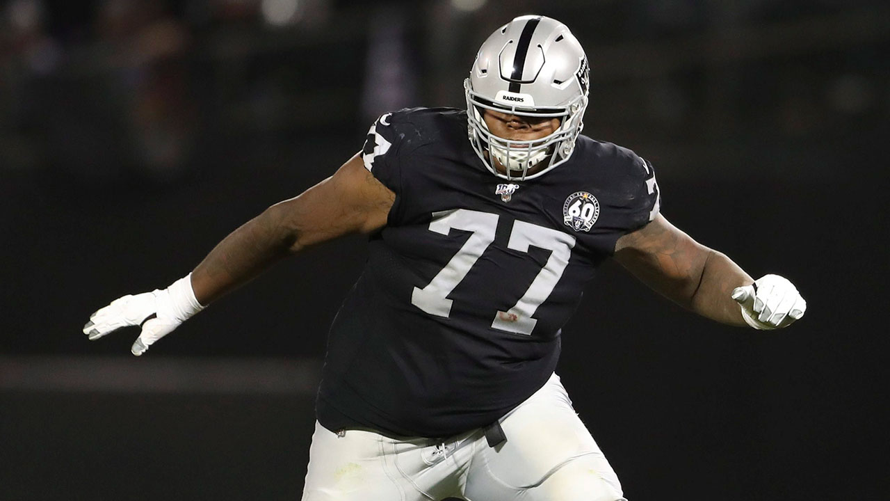 Oakland Raiders offensive tackle Trent Brown (77). (Peter Joneleit/AP)