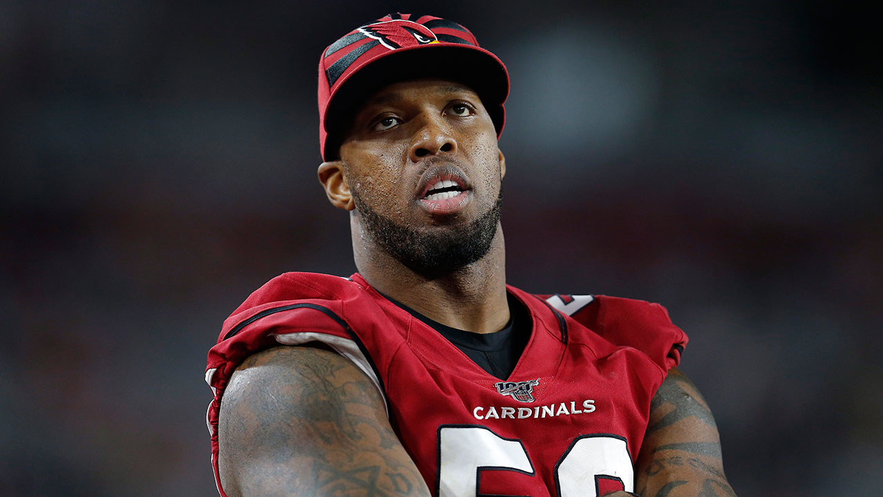 In this Aug. 15, 2019, file photo, Arizona Cardinals linebacker Terrell Suggs watches during the second half of an NFL preseason football game against the Oakland Raiders. (Ralph Freso, File, AP)