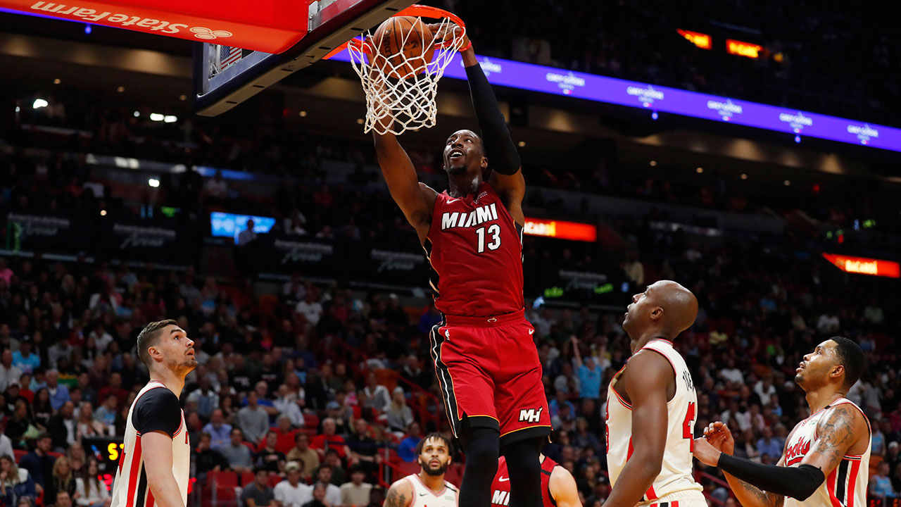 Miami Heat center Bam Ado (13) dunks during the first half