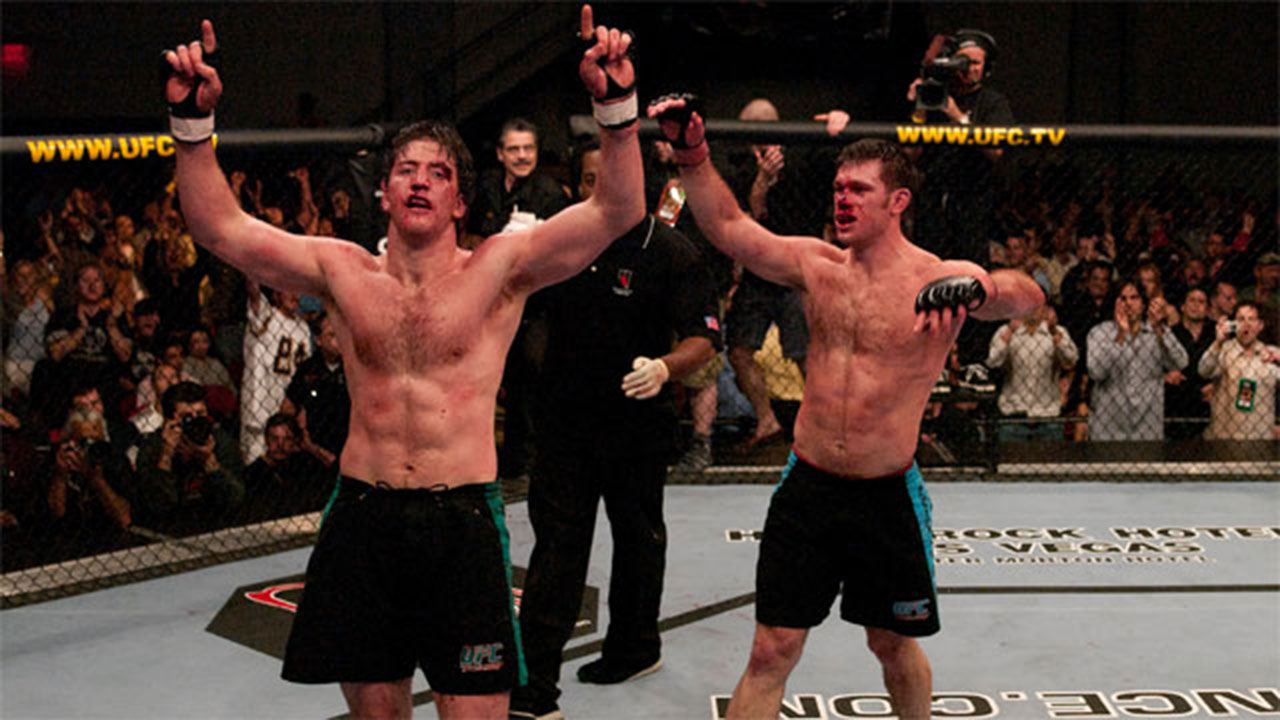 Stephan-Bonnar-and-Forrest-Griffin-react-after-their-historic-three-round-UFC-fight-during-the-Ultimate-Fighter-Season-1-Finale-at-the-Cox-Pavilion-in-Las-Vegas