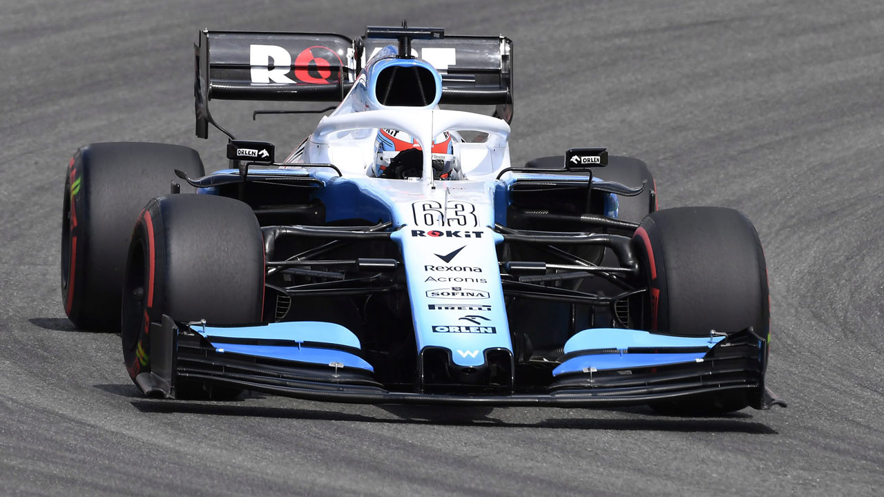 Williams driver George Russell of Britain steers his car during the qualifying Formula One session. (Jens Meyer/AP)